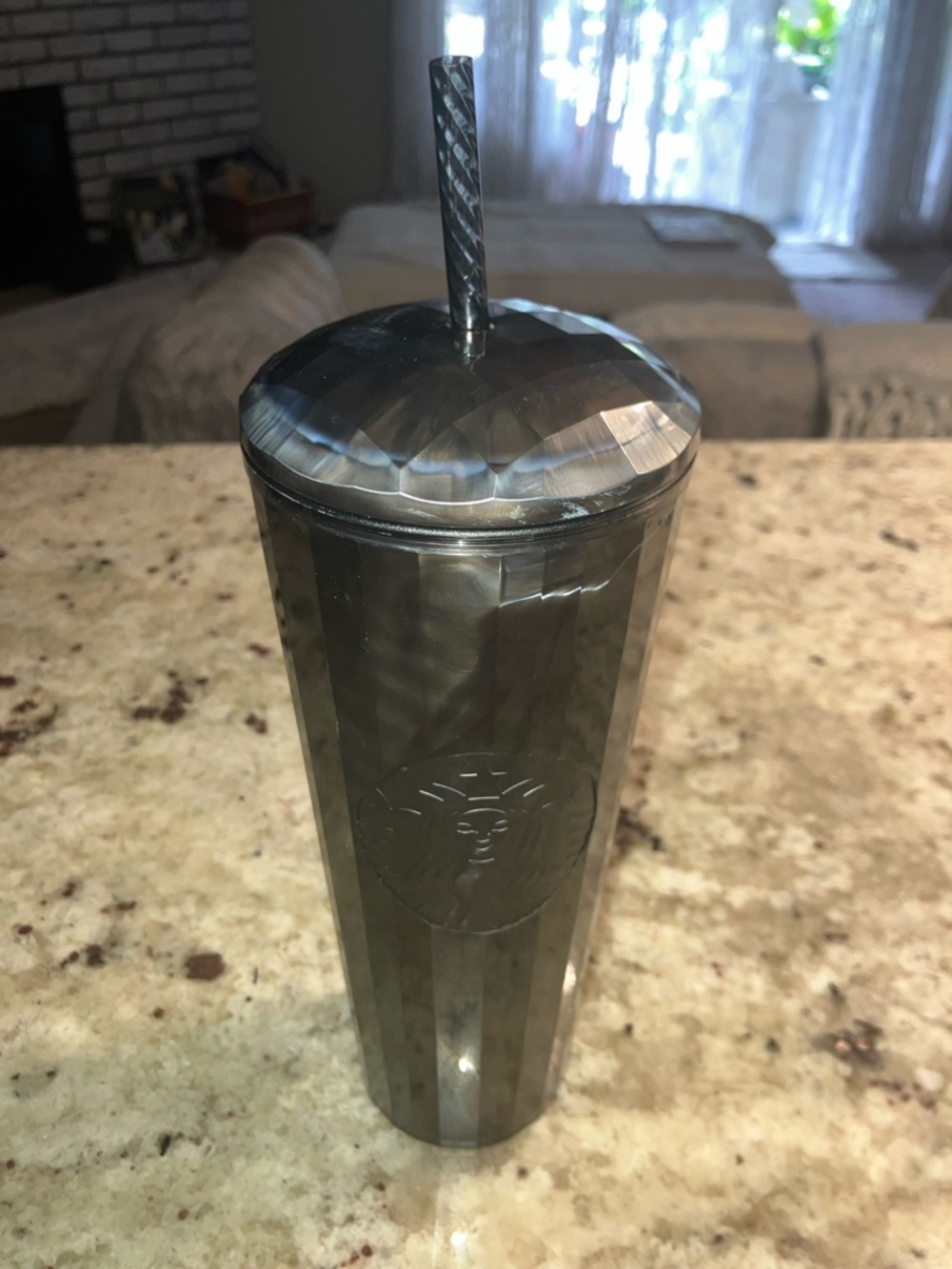 Starbucks 24oz Venti Tumbler Cold Cup - Black Pearl Marbled Faceted Dome Lid NEW